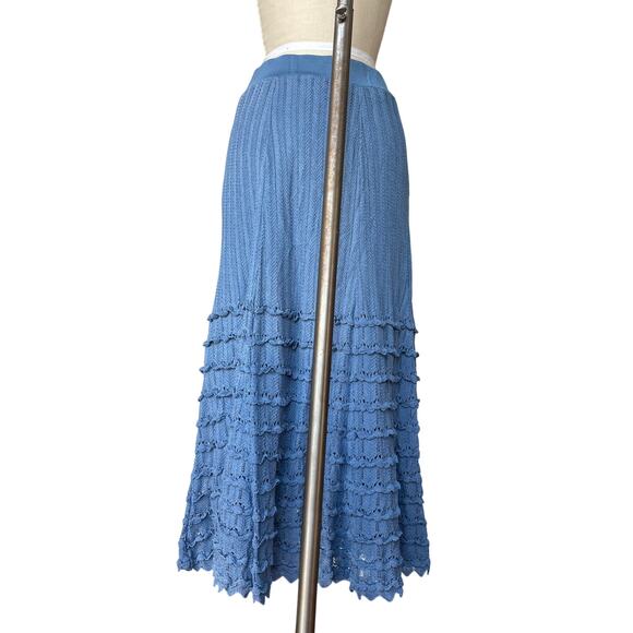 Anthropologie Maria Pavan Sweater Maxi skirt Medium Blue drop waist Knit Ruffle - Picture 4 of 5